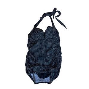 Lane Bryant Black & White Polka Dot Ruched Halter Bathing Suit - Size 18